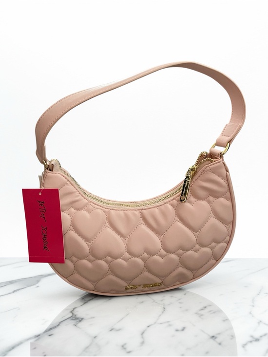 Betsey Johnson Handbags - Betsey Johnson Pink Quilted Heart Crescent Shoulder Bag